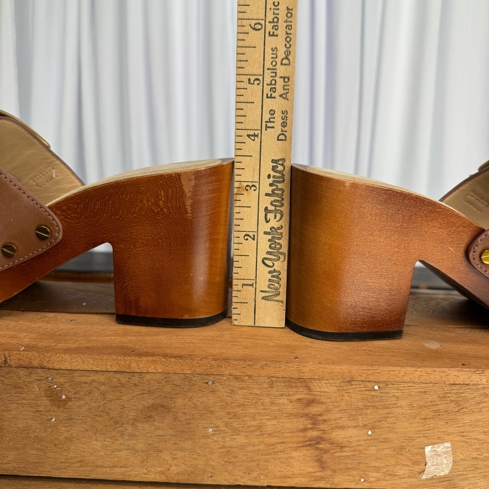 Veronica Beard Hilfax Brown Leather Double-Buckle Clog Heels Women’s Size 6.5 - Picture 9 of 11